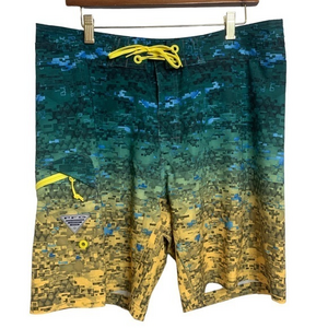 Columbia Mens Board‎ Shorts Green Yellow Blue Size 36W